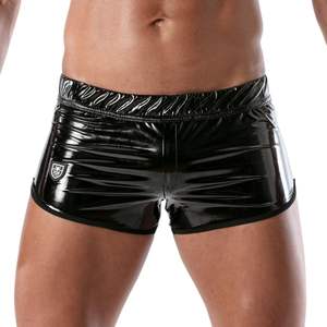 Shorts sexy pour homme en similicuir noir, style fetish, coupe ajustée, pour clubwear et soirée, avec taille élastique et dentelle, imperméable - Product Image 2