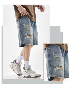 Shorts en jean pour hommes 100% coton, streetwear décontracté, été, broderie personnalisée, impression personnalisée, écologique, respirant, haute qualité, OEM - Product Image 2