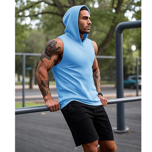 Manufacturer Solid Fitness Hooded Singlet 100% Cotton Vests Gym Wear OEM Logo Printed Sleeveless Hoodie Men's Sport Vests - Product Image 4