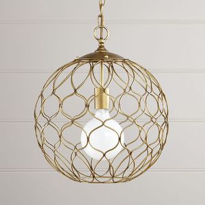 Modern Brass Hanging Pendant <b>Light</b> Round Geometric Design Indoor Living Room Home Decor Lightweight Fixture - Product Image 6