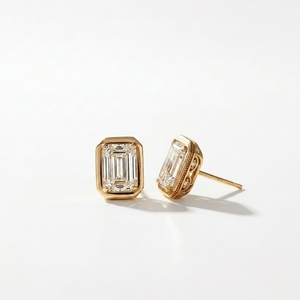 Boucles d'oreilles de créateur en diamant CVD véritable de laboratoire, taille Radiant, en or 10k 14k 18k, certifiées IGI, plaquées or, personnalisées pour mariage - Product Image 5