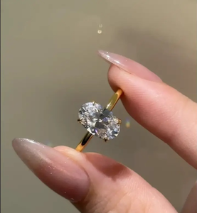 Trendy 925 Sterling <b>Silver</b> Moissanite Vintage <b>Solitaire</b> Oval Cut Hidden Halo Engagement <b>Ring</b> 3.0 Carat 11x7mm Yellow Gold Plated - Product Image 4