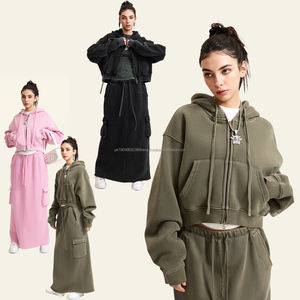 Sudaderas con Cremallera para Mujer, 400 Gsm, Algodón Grueso, Estilo Urbano, Sudaderas con Cremallera de Algodón Lavado, Chaquetas Cortas para Mujer - Product Image 3