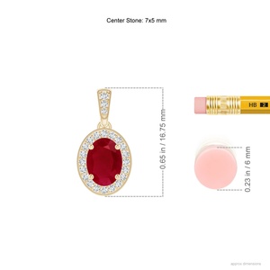 Pendentif en or 14 carats de style vintage certifié IGI, rubis rouge ovale 7*5 mm, 0,66 carats au total, avec halo de diamants de 0,12 carats au total, pendentif de luxe pour occasions spéciales - Product Image 2
