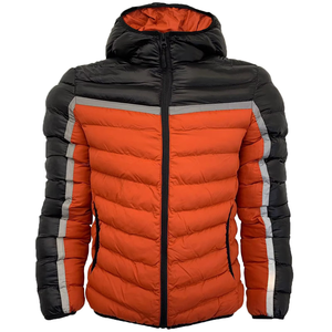Abrigo de Plumón con Capucha y Cuello Alto para Hombre, Ecológico, Color Naranja y Negro, Acolchado, con Cierre Frontal, Estilo Casual, Corte Regular, Estilo Slim - Product Image 1