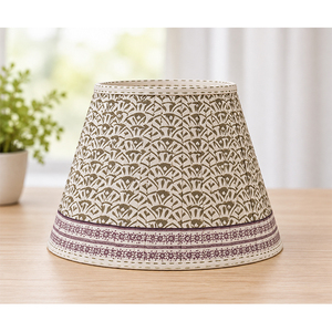 Handmade Cotton Linen Tapered Lampshade Set | <b>Geometric</b> Printed Fabric <b>Shades</b> with Decorative Trim | Home <b>Lighting</b> Decor - Product Image 1