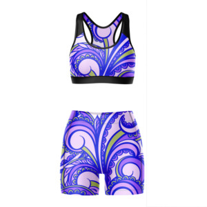 Ensemble de sport pour femme personnalisé par sublimation : soutien-gorge et short sans couture, respirant, pour yoga, gym, fitness, entraînement et course à pied - Product Image 5
