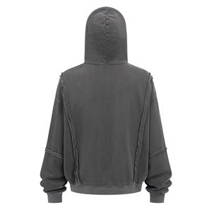 Wholesale Custom Oversize Acid <b>Wash</b> Hoodie for Men Fashion Smoke Grey Vintage Heavy 100% Cotton Hooded Collar Autumn Pocket - Product Image 2