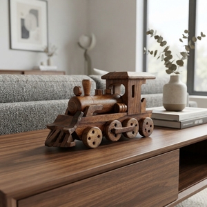 Handcrafted Indonesian <b>Wooden</b> Steam Locomotive <b>Train</b> Miniature Vintage <b>Wooden</b> Vehicle Model Home Office Tabletop Decor Display - Product Image 5