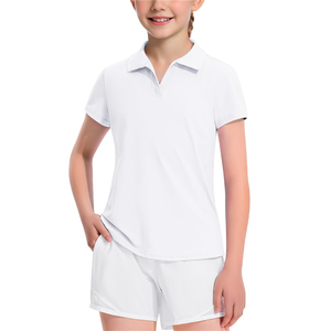 Uniforme scolaire blanc pour filles, 85% nylon, 15% élasthanne, polos, t-shirts, hauts de tennis et de golf à manches courtes pour enfants - Product Image 3
