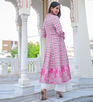 Blouse d'été imprimée géométrique en rayonne, Kaftan de maternité, Kurti Anarkali, grande taille pour femme, 100% coton rose, séchage rapide, protection solaire