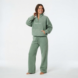 Conjunto de chándal de dos piezas para mujer con efecto acid wash, sudadera oversize con cremallera de un cuarto y pantalones de chándal holgados, estilo casual urbano - Product Image 1