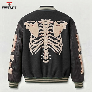 Custom Logo Canvas Varsity Jacket for <b>Men</b> Street Style <b>Black</b> Embroidery Breathable Windproof 100% Cotton - Product Image 5