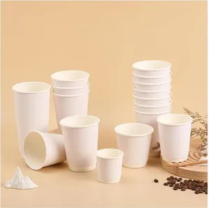 Vasos de Papel Desechables para Café y Té, Diseño Más Reciente de 2026, Muestra Gratis de Fábrica, Producto Ecológico para Llevar, 7oz 10oz 12oz, Blanco - Product Image 2