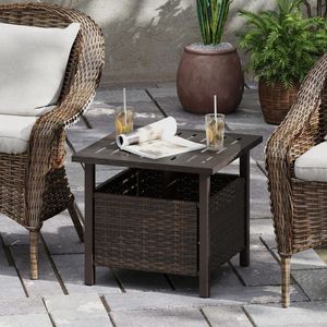 Tavolino da Esterno per Patio in Vimini PE Resistente alle Intemperie con Foro per Ombrellone e Telaio in Alluminio per Balcone, Villa e Spazi Esterni Moderni - Product Image 3