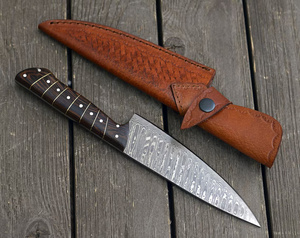 Custom Pattern Steel Chef <b>Knife</b> With Wooden Handle Handmade <b>Kitchen</b> <b>Knife</b> Professional Cooking <b>Knife</b> Leather Sheath OEM ODM - Product Image 3