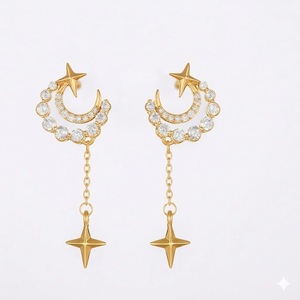 ต่างหูรูปพระจันทร์เสี้ยวประดับเพชรแล็บโกรว์ทองคำแท้ 14K ต่างหูห้อยระย้าดีไซน์หรูหรา ของขวัญเครื่องประดับชั้นดีสำหรับเธอ เหมาะสำหรับใส่ไปงานปาร์ตี้ - Product Image 3