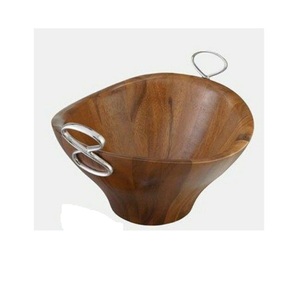 Cuencos de madera de mango de alta calidad para servir alimentos con asa de metal, forma redonda, para frutas y ensaladas, para decoración de la mesa de comedor. - Product Image 5