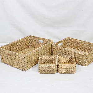 New Design Eco-Friendly Durable Water Hyacinth Rectangle Storage Basket Set of 4 Drawer Organizer Cutout Handle - Product Image 1