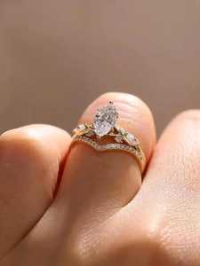 Anillo de doble banda con diamante de corte marquesa de 2.01 CT E VS1, conjunto único a juego, diamante cultivado en laboratorio, oro sólido de 14K, regalo de propuesta de matrimonio para enamorados - Product Image 4