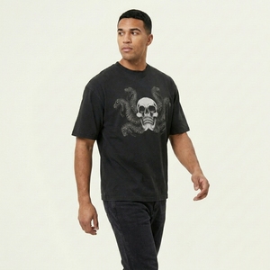 Camiseta Negra para Hombre, Corte Regular, 100% Algodón, Antiarrugas, Transpirable, Manga Corta, Cuello Redondo - Product Image 2