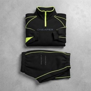 Women's <b>Black</b> Neon Green Quarter Zip Tracksuit Set Sportswear Pullover Sweatshirt <b>Jogger</b> Pants Casual Streetwear - Product Image 4