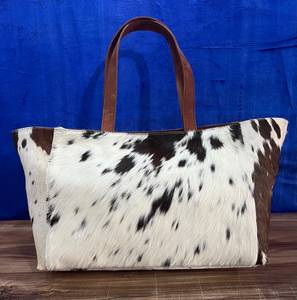 <b>Women's</b> Casual White Spotted Real Fur Tote <b>Bag</b> with Genuine Cowhide Leather <b>Belt</b> Western Style - Product Image 3