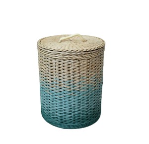 Cesta decorativa de ratán hecha a mano, contenedor de almacenamiento tejido de dos tonos, ecológico y natural para decoración y organización del hogar. - Product Image 3