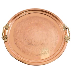 Plateau de service rond en cuivre, compatible lave-vaisselle, élégant, moderne, écologique, durable, vaisselle plaquée avec poignée - Product Image 1