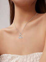Collier pendentif double cygne en argent sterling 925 avec moissanite étincelante, chaîne réglable 40,5+3,5 cm