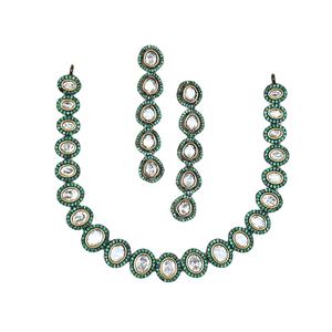 Fabricant et exportateur indien de boucles d'oreilles et collier cloutés en argent sterling 925 Polki Green Clustered Stone à vendre - Product Image 1
