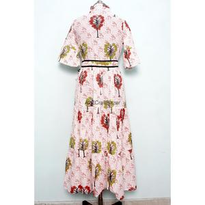 Vestido Maxi Casual Elegante al por Mayor para Mujer, de Algodón con Estampado Floral, Transpirable, para Uso Diario, Cuello en V, Manga Casquillo, Ajuste Holgado, Natural - Product Image 6