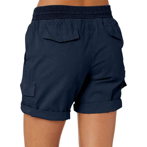 Women's <b>Navy</b> Cargo <b>Shorts</b> Drawstring Waist Solid Color Casual Breathable Cotton Canvas Fit Mid Rise Regular Style - Product Image 2
