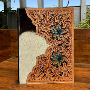 New Customized Design Hand <b>Tooled</b> <b>Leather</b> Portfolio Folder Padfolio Branded Cowhide Business Padfolio Folder Notebook Organizer - Product Image 3