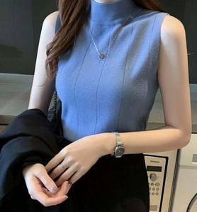 Nuevo Diseño, Chaleco de Punto sin Mangas para Mujer, Cuello Redondo, Casual, 100% Algodón, Color Sólido, Camiseta sin Mangas - Product Image 3