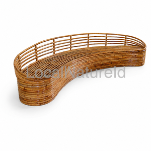 Curved Bamboo Lounge <b>Bench</b> Rattan Style <b>Metal</b> Frame Sofa Seat for Living Room Patio Villa - Product Image 3