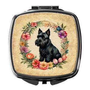 Scottish Terrier Flowers Compact Travel <b>Makeup</b> <b>Mirror</b> Folding Handheld Design Gift <b>for</b> Women and Girls - Product Image 1