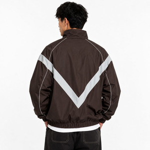 Veste coupe-vent en nylon marron personnalisée en gros, veste légère avec panneau réfléchissant OEM, vêtements d'extérieur, veste sportive coupe-vent pour homme - Product Image 2