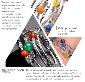 Hemasa Fashions Trendy Elegant Multilayer <b>Silver</b> Tone Cat's Eye Stone Women's <b>Bracelet</b> Featuring Colorful Decorative <b>Beads</b> - Product Image 5