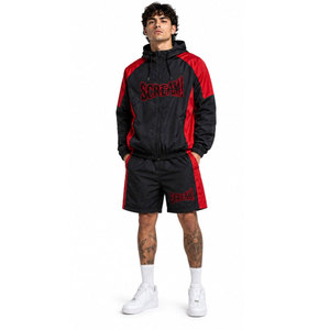 Scream Hooded Track <b>Jacket</b> And Shorts Set <b>Men</b> Red Black Color Blocking Sporty Style Quick Dry Polyester Spring Wear - Product Image 3