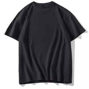 T-shirt en coton noir surdimensionné pour homme, manches courtes, col rond, coupe décontractée, logo frontal, effet délavé, jersey tricoté, couleur unie - Product Image 1