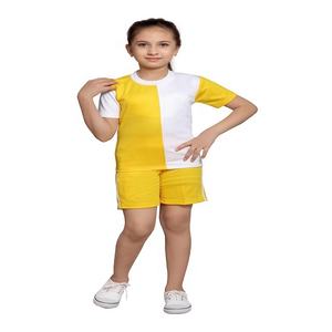 Logotipo personalizado Niñas Uniformes escolares Ropa deportiva Vestido Conjunto para cuello redondo Camiseta con pantalones cortos - Product Image 2