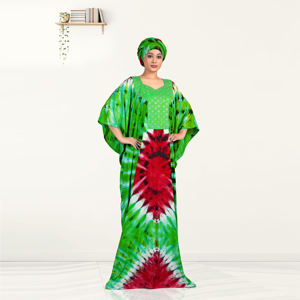 Caftán Farasha Modesto de Rayón con un Atrevido Diseño Inspirado en Tie Dye, Silueta Fluida de Longitud Completa para Ocasiones de Eid - Product Image 2