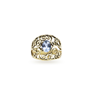 Blue Topaz Filigree <b>Dome</b> <b>Ring</b> | Bohemian Style Gold Plated Brass Wedding Statement Jewelry - Product Image 1