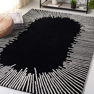 Tapis moderne noir et blanc à motif soleil, tapis contemporain en laine de Nouvelle-Zélande tufté à la main pour le salon, la chambre et la décoration de bureau - Product Image 2