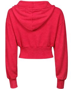Womens Red <b>Cropped</b> <b>Zip</b> <b>Up</b> Hoodie Slim Fit Long Sleeve Casual Streetwear Cotton Fleece Sweatshirt Custom Logo ODM Factory - Product Image 2