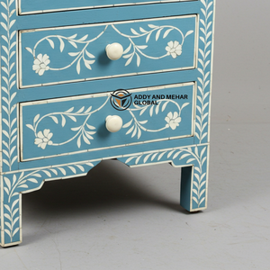 Mesa de Noche Moderna Ecológica Hecha a Mano con Incrustaciones de Hueso Azul y Florales, con 2 Cajones, para Decoración de Dormitorios de Lujo - Product Image 3