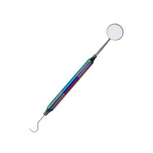 Miroir buccal dentaire avec extrémité à crochet, plusieurs couleurs, poignée moletée, instrument manuel de classe I - Product Image 6