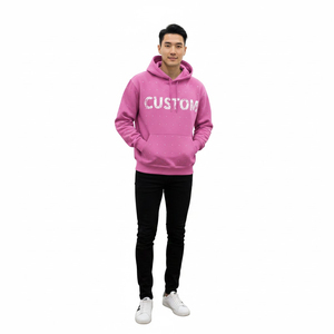 Sweat à capuche personnalisé coupe ample pour homme, style survêtement brillant, avec strass et impression sérigraphiée, en coton épais - Product Image 4