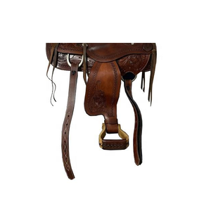 Selle de cheval Western en cuir marron DD, siège rigide, pour loisirs, trail et course, motif floral, travail artisanal, ensemble complet de sellerie - Product Image 3